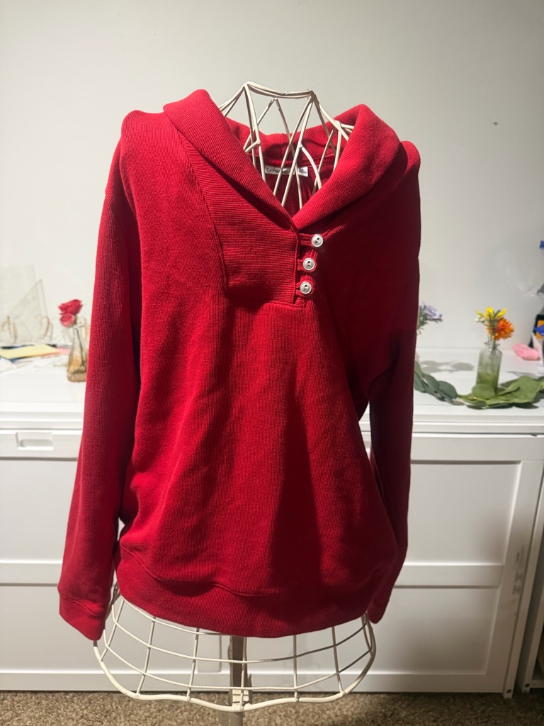 Croft & Barrow Red Hooded Three-Button Pullover